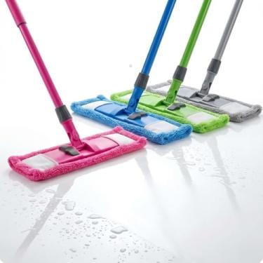 Imagem de Mop Vassoura 3 em 1 Microfibra Para Vidros e Pisos Cerâmica Porcelanato Madeira Laminados Cores Sortidas 110x40x12cm Cabo Aço Inox