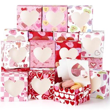 Imagem de Dispowreath 24 caixas de presente de dia dos namorados, caixa de papelão para conversa, coração, com janela de PVC, caixa de padaria doce para dia dos namorados, recipiente de presente de papel rosa e