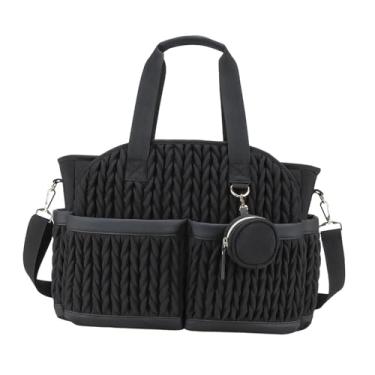 Imagem de KiBcsLic Bolsa de fraldas multifuncional para mamãe, ideal para guardar itens essenciais do bebê e fazer compras. Perfeita para presentear mães e mães, Preto