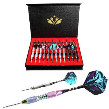 Imagem de WINSDART ADKX Conjunto de 12 dardos de ponta de aço com barril de ferro antiderrapante, eixos de dardos e voos de alumínio + apontador de dardos + uma caixa de presente (Darts-I)