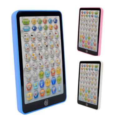 Imagem de Brinquedo Tablet Interativo Bilingue Educativo Inglês Criança Menino Menina Sem Telas Viagem Música Letras Palavras Soletrar (Azul)