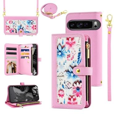 Imagem de Furiet Capa carteira floral para Google Pixel 9 Pro XL/10 Pro XL com alça de pulso/ombro flip com zíper bolsa de couro PU suporte para cartão de identificação de crédito capa de telefone para Pixel9