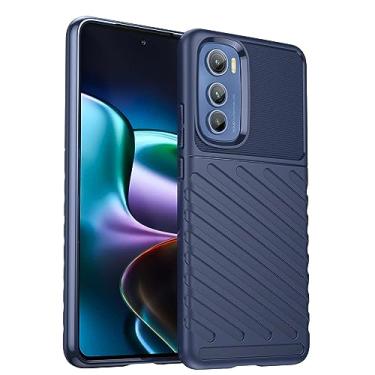 Imagem de IDEWEI Capa de telefone para Moto Edge 30, fibra de carbono refinada, antiqueda, anti-impressões digitais. Capa de proteção total de 360° azul