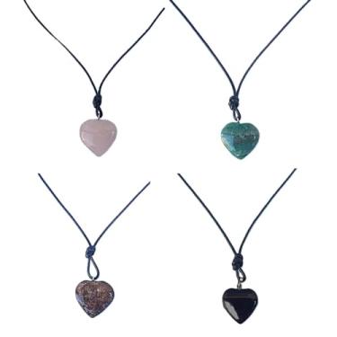 Imagem de Colar Pedra Natural, Coração, Artesanal, Feito à mão (Quartzo Rosa)