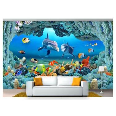 Imagem de Papel De Parede Vida Marinha Golfinhos Mar 3D Fm88 - Você Decora