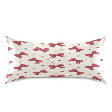 Imagem de Blueangle Fronha de cetim Red Bows para cabelo e pele, fronha de seda, tamanho king (50,8 x 101,6 cm) - Capas de almofada de cetim com fecho de envelope (673)