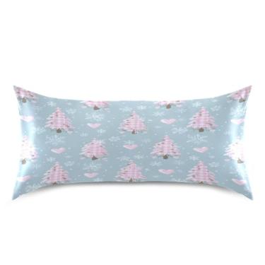 Imagem de ATTX Fronha de árvore de Natal rosa com fecho de envelope para cabelo e pele, macia, respirável, lisa, ambos os lados, capa de almofada de seda refrescante (King 50 cm × 101 cm, 1 peça) #892