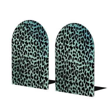 Imagem de Suportes de livros de madeira grandes com estampa de leopardo verde Suporte de livro decorativo antiderrapante resistente para mesa de escritório em casa biblioteca de estudo escolar divisórias de