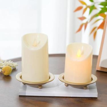 Imagem de Suporte de vela de placa de ferro dourado, placa decorativa de vela de pilar de ferro, conjunto de 2, adequado para velas, cones de aromaterapia, casamentos e outras ocasiões.