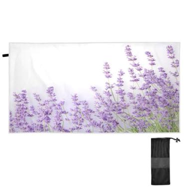 Imagem de Blueangle Toalha de praia com flores de lavanda - Toalhas de viagem compactas e leves - Toalha de secagem rápida super absorvente para natação, acampamento e férias (500)