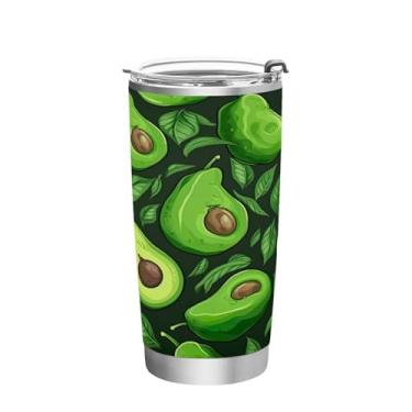 Imagem de Blueangle Copo de 590 ml com tampa e canudo, copo de café com água isolada a vácuo de aço inoxidável, copo térmico de fatias de abacate pequenas para bebidas quentes e frias (197)