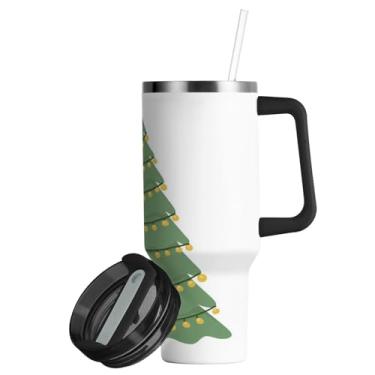 Imagem de ATTX Copo de árvore de Natal de 850 g com alça, copo de aço inoxidável a vácuo de parede dupla com palha, caneca de café de viagem isolada #330