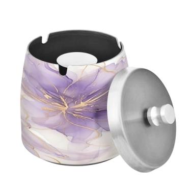 Imagem de Blueangle Cinzeiro de flor prata roxa com tampa para cigarros, à prova de vento/chuva, aço inoxidável, sem fumaça, inodoro, cinzeiro para uso interno ou externo (574)