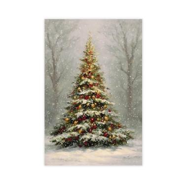 Imagem de UZWGG 1 peça de arte de parede vintage de árvore de Natal sem moldura rural ao ar livre cenas de neve pôster de Natal pinheiro floco de neve pôster festival de inverno arte para casa apenas 20 x 30