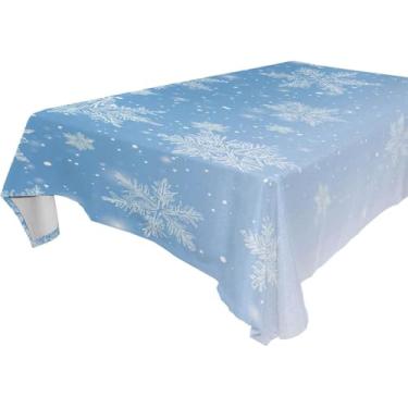 Imagem de Blueangle Toalha de mesa branca com flocos de neve – Toalha de mesa retangular de poliéster impermeável e resistente a manchas para ambientes internos e externos, 152 x 228 cm (415)