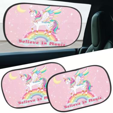 Imagem de GENANY 2 peças de proteção solar para janela de unicórnio para caminhão SUV Sedan (53 x 35 cm), persianas para janela lateral, acessórios para crianças, persianas de janela de bebê, presentes de carro