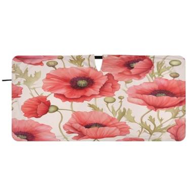 Imagem de Blueangle Para-brisa de flor de papoula rosa - 149.9 cm x 76.2 cm dobrável carro janela dianteira para-sol blocos raios UV viseira de sol (752)