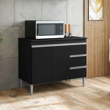 Imagem de Balcão Cozinha Com Tampo 100cm 3 Gavetas Leticia A01 - D'rossi Cor Preto