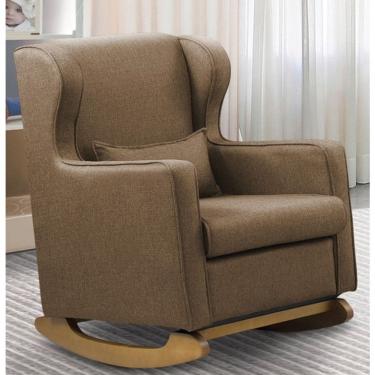 Imagem de Poltrona De Amamentação Base Balanço Madeira Flower Linho E03 - D'rossi Cor Marrom Cacau