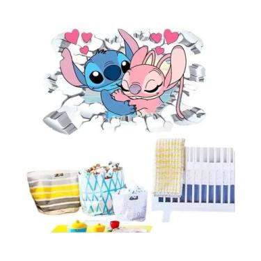 Imagem de Adesivo De Parede Grande Disney Stitch Angel Arte Colorida De Desenho 