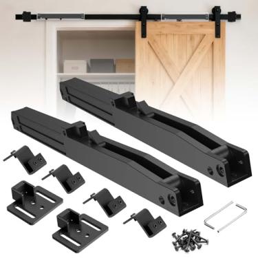 Imagem de Mecanismo de fechamento macio de porta de celeiro, design sem furos de 2 peças para portas de 39,9 a 59,9 kg, com amortecedor de mola e rolhas ajustáveis para ferragens de porta deslizante suaves e