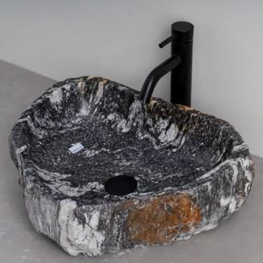 Imagem de MIDUSO Pia de embarcação de pedra irregular 100% feita à mão; pia de pedra real; pia de embarcação exclusiva; acima do balcão; pia de rocha de rio; banheiros rústicos de pias; Irre RiverStone 349