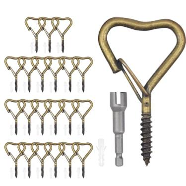 Imagem de Viweolm Ganchos de parafuso em forma de coração para pendurar luzes de corda ao ar livre, lanternas, sinos de vento, alimentadores de pássaros e decorações de festa – Ganchos de metal para paredes