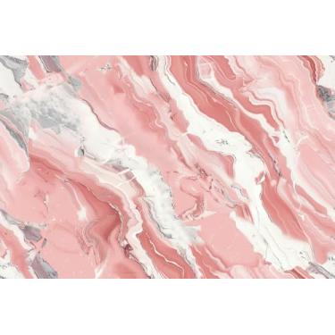 Imagem de Papel de parede com padrão de mármore rosa e branco 43 x 300 cm, papel de parede de vinil à prova d'água e à prova de umidade para sala de estar, cozinha, banheiro, quarto, sala de jantar