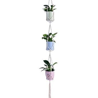 Imagem de Macramé Suporte para Planta Corda de Algodão Decorativo Vasos Flores Plantador Suspenso Indoor Cesto Decoração Casa