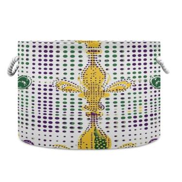 Imagem de WELLDAY Cesta de corda de algodão Mardi Gras Fleur De Lis Cesta de lavanderia de bebê para sala de estar, lavanderia, berçário, travesseiros, decoração de casa