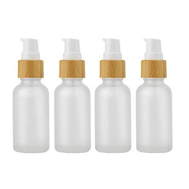 Imagem de 4 frascos de loção de vidro fosco frasco de bomba de viagem frascos de recipiente de creme cosmético para mistura de óleo essencial líquido de loção (30 ml))