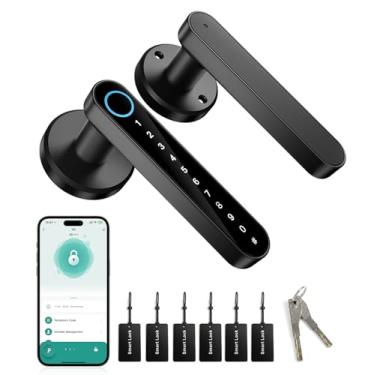 Imagem de Fechadura de porta com impressão digital, maçaneta inteligente com entrada sem chave, fechadura biométrica com controle de aplicativo e senha, maçaneta eletrônica 4 em 1 para quarto, escritório