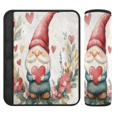 Imagem de Burbuja Capa para cinto de segurança de carro Valentine Gnome Flower Protetor de cinto de segurança de carro macio confortável para alça de ombro de assento de carro, 1 par pequeno