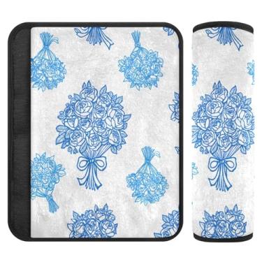 Imagem de Burbuja Capa para cinto de segurança de carro Bouquets of Flowers Protetor de cinto de segurança de carro macio confortável para alça de ombro de assento, 1 par pequeno