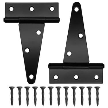 Imagem de Murtenze Pacote com 2 dobradiças de porta de galpão de 10 cm com alça em T resistente, dobradiças pretas espessas para porta de celeiro, galpão ou cercas de madeira