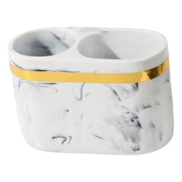 Imagem de WeiLaiKeQi Porta-escovas de dentes, porta-pincéis de maquiagem, 2 compartimentos, resina, para banheiro, armazenamento de lâminas de barbear, dormitório, Branco