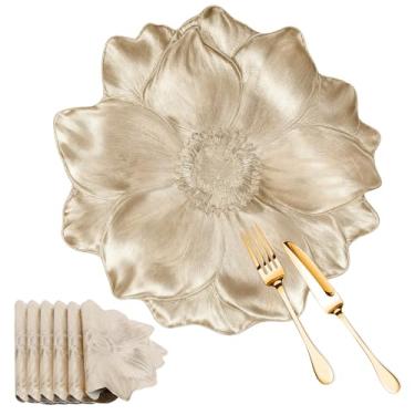 Imagem de Kit Jogo Americano 6 Lugares 38cm Sousplat Mesa Posta Elegante Jantar Cozinha (Dourado)