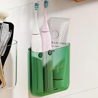 Imagem de 1 caixa de armazenamento de cosméticos para banheiro montada na parede, prateleiras organizadoras de banheiro, rack de armazenamento de pente de pasta de dente para escova de dentes, verde