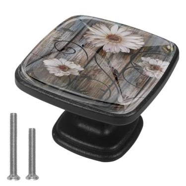 Imagem de LRCCJS Placa de madeira borboleta cinza estilo rústico retrô 4 peças puxadores de gaveta pretos puxadores de armário transparentes puxadores de gaveta de vidro ABS com parafusos, ferragens para