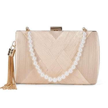 Imagem de iSamzan Bolsas de mão douradas para mulheres: bolsas de mão para noite para mulheres, festa formal de convidada de casamento - Bolsas de noite pequenas extravagantes de champanhe nude