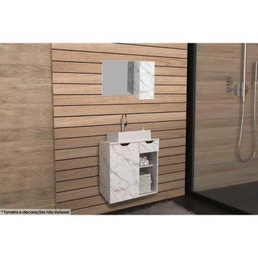 Imagem de Conjunto De Banheiro Armário C- Espelho Bn3602 80cm E Balcão Suspenso Bn3605 60cm C- Cuba Pia Bn3600 Cor Mármore Branco - Tecno Mobili