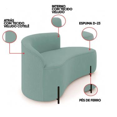 Imagem de Sofá 2 Lugares Orgânico 140cm Pé Preto Morgan Cotelê Ext-veludo Menta D03 - D'rossi