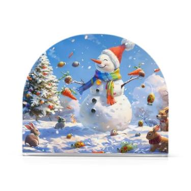 Imagem de Dispensador de guardanapo de inverno de boneco de neve de Natal, porta-guardanapos de acrílico vertical suporte de guardanapo para guardanapos de jantar restaurante piquenique