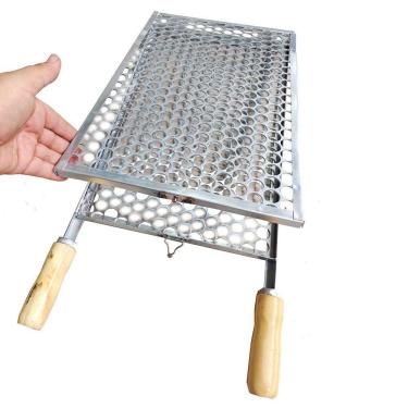 Imagem de Grelha Dupla P/ Peixes Linguiças Asinhas Com Cabo Duplo