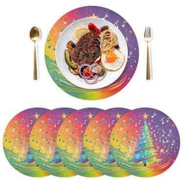 Imagem de Jogo americano moderno de PVC com árvore de Natal arco-íris de 38 cm, conjunto de 6 jogos americanos laváveis para mesa redonda