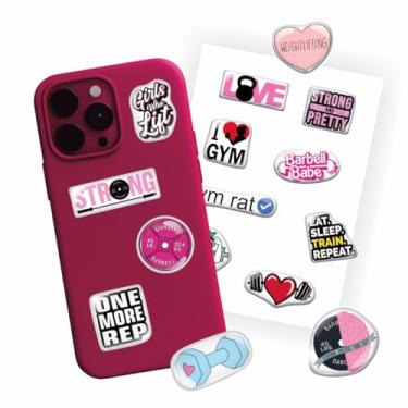 Imagem de 16 peças adesivos epóxi 3D academia, treino e halterofilismo para garrafa de água e laptop - presentes de treino para mulheres, mães - decalques de vinil à prova d'água, adesivos de fitness para