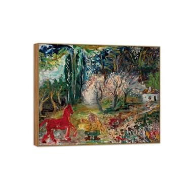 Imagem de BMZFYBS David Burliuk Famosas impressões em tela de arte de parede prontas para pendurar. Cavalo vermelho 2. Pintura de moldura de madeira para decoração de sala de estar 30 x 35 cm 12 x 13 polegadas