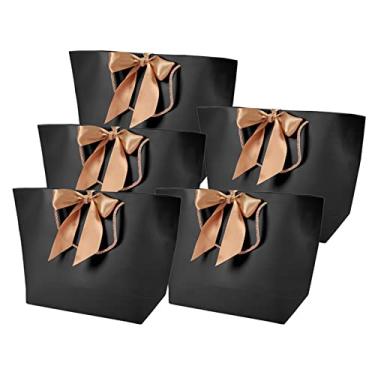Imagem de Generic Sacos de Presente de Papel Preto Com Alça Dourada Sacolas Elegantes para Festas e Presentes, 10 Unidades (Nº 3/37 largura superior * 11 inferior * 25)