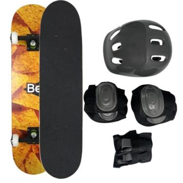 Imagem de Skateboard Semi Profissional com Kit Protetor Completo Shape Resistente Rodas de Alta Performance Iniciantes Intermediários Urbano Lazer Adulto Juvenil (Doritos Laranja)