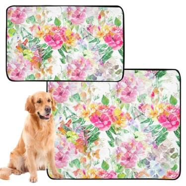 Imagem de Almofadas de xixi laváveis para animais de estimação com flores em aquarela vibrantes, para gatos, impermeável, cercadinho absorvente, médio + grande, conjunto de 2
